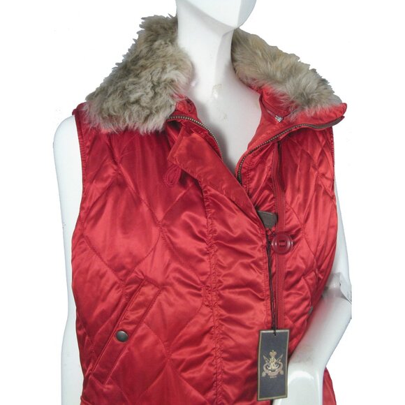 NEW $498 Beautiful Polo Ralph Lauren Puffer Vest!  Red With Real Fur Collar Trim - Picture 2 of 4